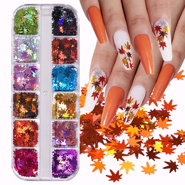 12 Grid/Set Holographic Nail Glitter Sequins Sparkly 3D Thin Butterfly Decor Nail Art Stick on Nails
