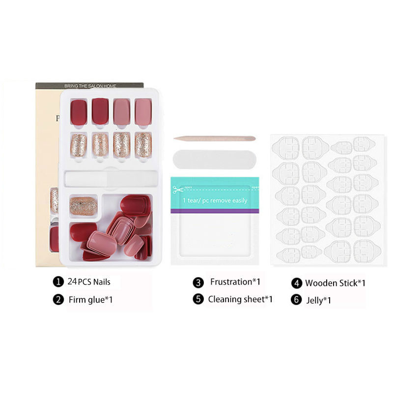 24Pcs Fake Nails With Jelly Glue Tools Long Nail Tips False Nails Stick On Nails Sales