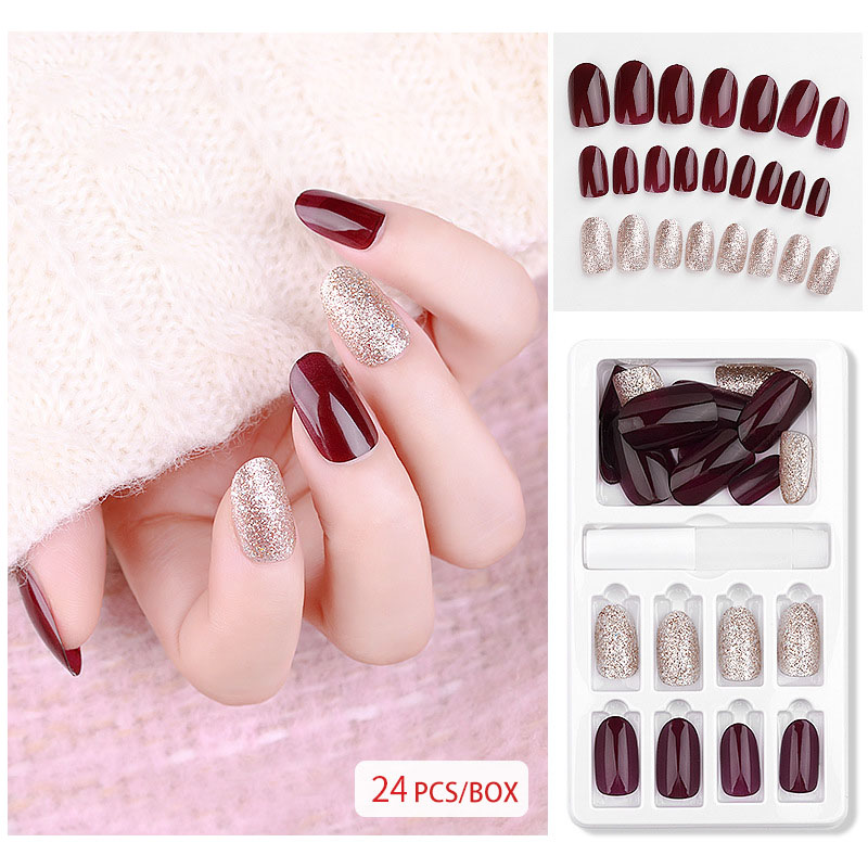 24Pcs Fake Nails With Jelly Glue Tools Long Nail Tips False Nails Stick On Nails Sales
