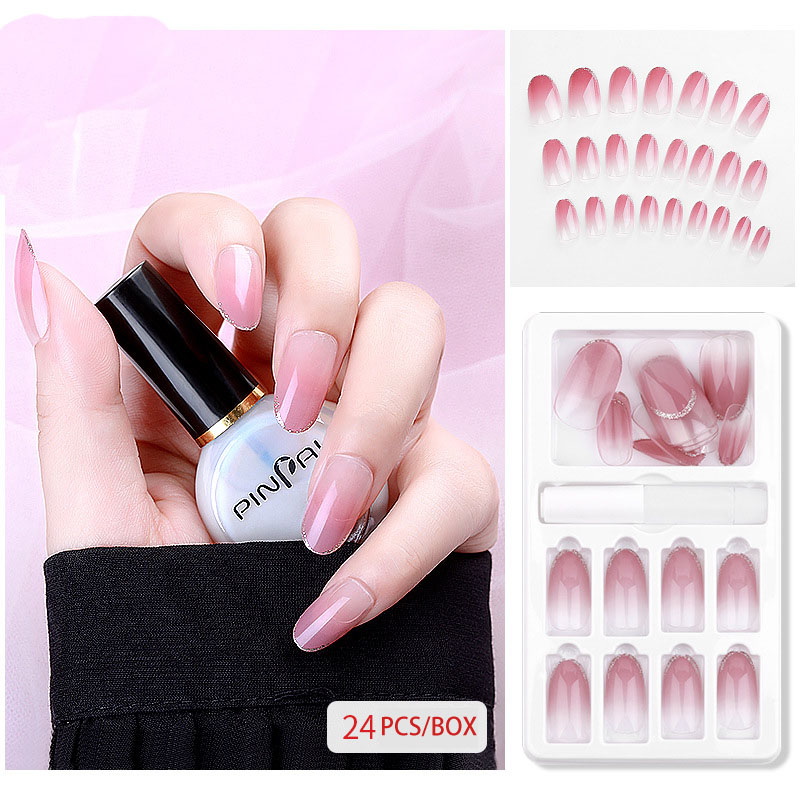 24Pcs Fake Nails With Jelly Glue Tools Long Nail Tips False Nails Stick On Nails Sales
