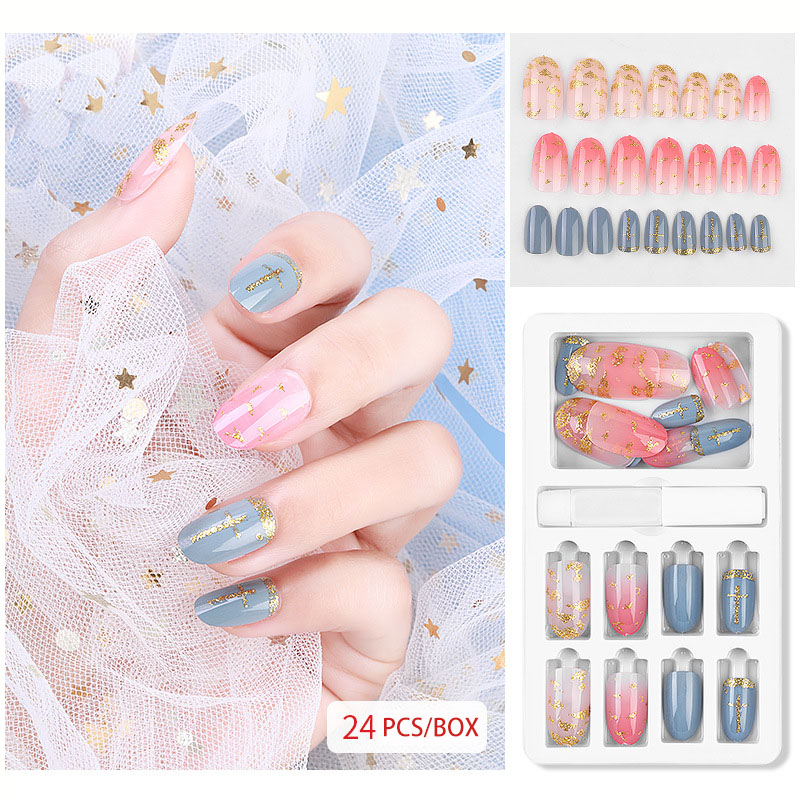 24Pcs Fake Nails With Jelly Glue Tools Long Nail Tips False Nails Stick On Nails Sales