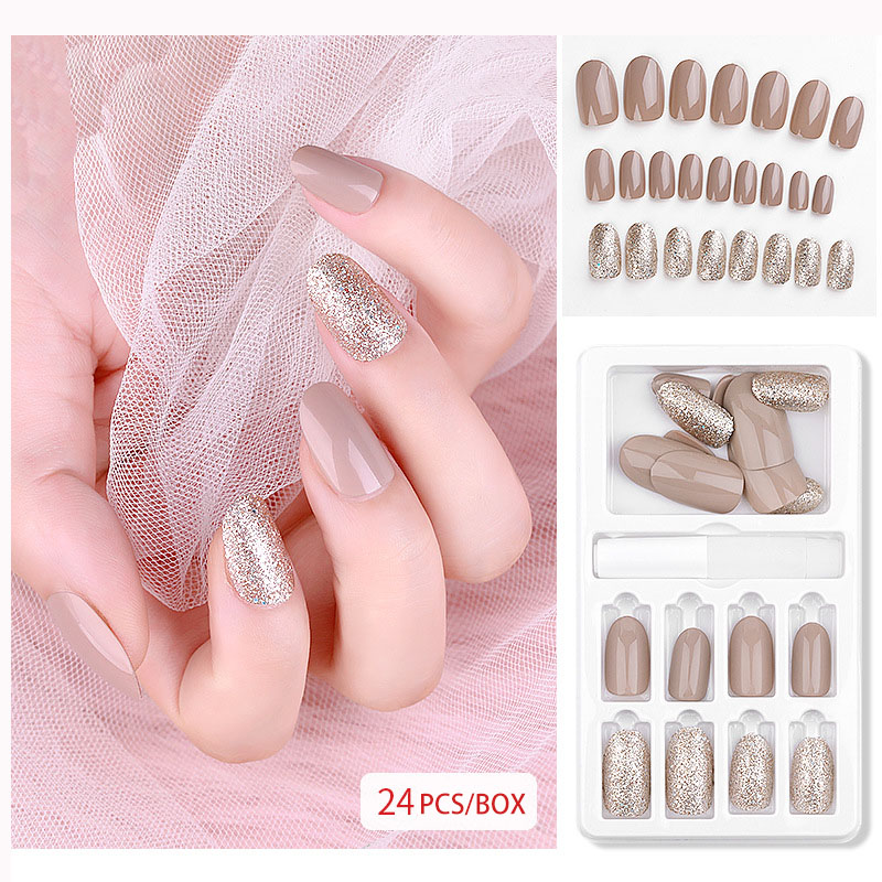 24Pcs Fake Nails With Jelly Glue Tools Long Nail Tips False Nails Stick On Nails Sales