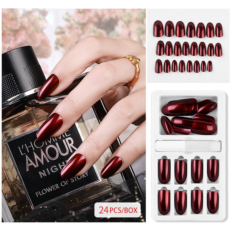 24Pcs Fake Nails With Jelly Glue Tools Long Nail Tips False Nails Stick On Nails Sales