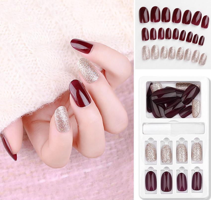 24Pcs Fake Nails With Jelly Glue Tools Long Nail Tips False Nails Stick On Nails Sales