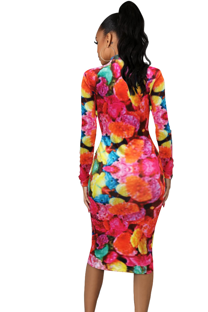 New Ins Hot Women Dresses Sweet Candy Fruit Dress Long Sleeve Trendy Party Dress Bodycon Dress Sales