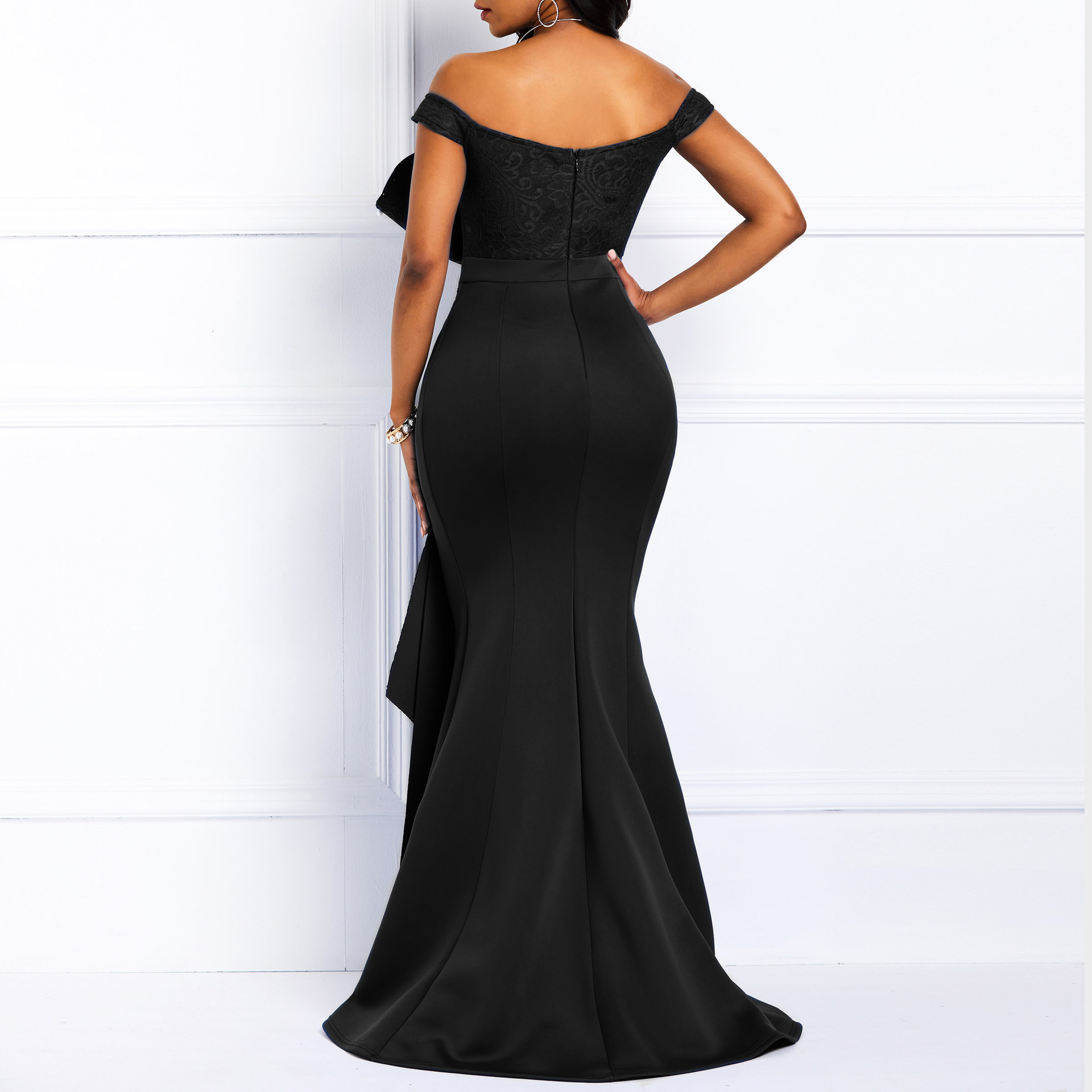 Women Off Shoulder Long Dress Mermaid Slash Neck Beads Prom Evening Lace Elegant Party Maxi Dresses