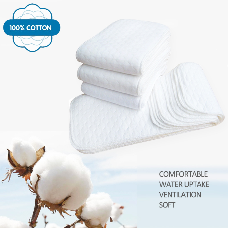 8Pcs New Reusable Baby Diapers Cloth Diaper Inserts 3 Layer Insert 100% Cotton Washable Baby Care