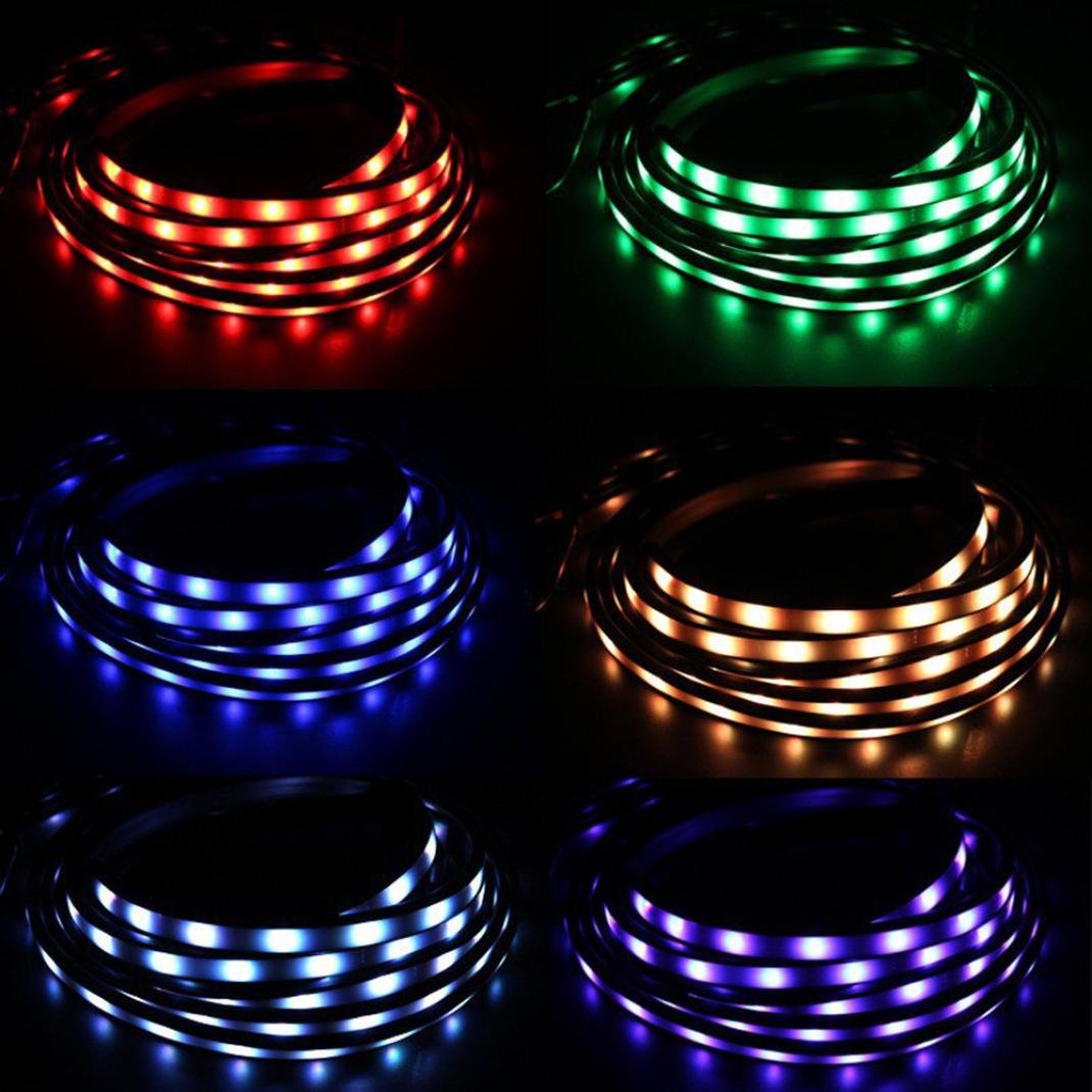 4Pcs RGB 9 LED Strip Light Remote Control Car Decoration Light Flexible LED Atmosphere Lamp Kit