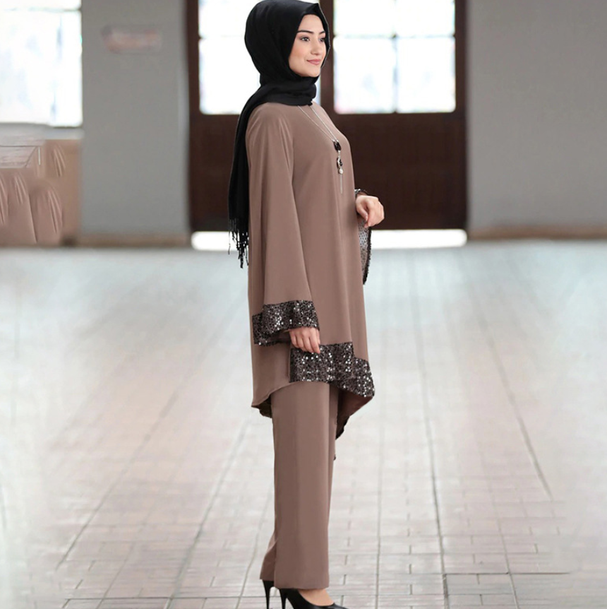 Elegant Two Pieces Sets Muslim Suits Sequined Abaya Ramadan Islam Clothing Muslim Clothes Sales