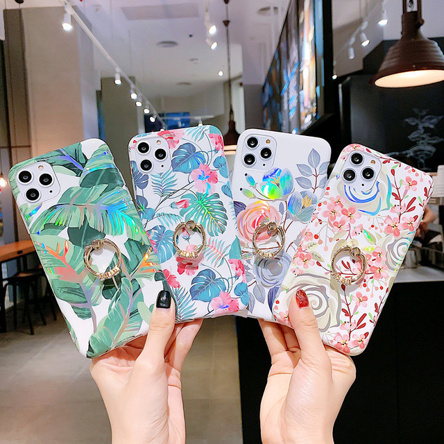 New Laser Floral Phone Cases Glitter Ring Case For iPhone Samsung Phones Covers Sales