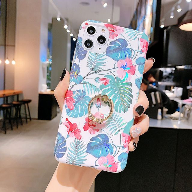 New Laser Floral Phone Cases Glitter Ring Case For iPhone Samsung Phones Covers Sales