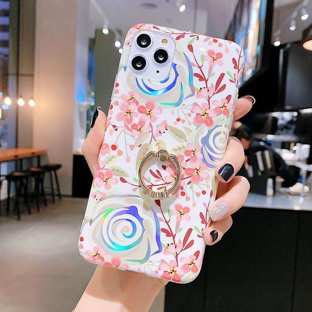 New Laser Floral Phone Cases Glitter Ring Case For iPhone Samsung Phones Covers Sales