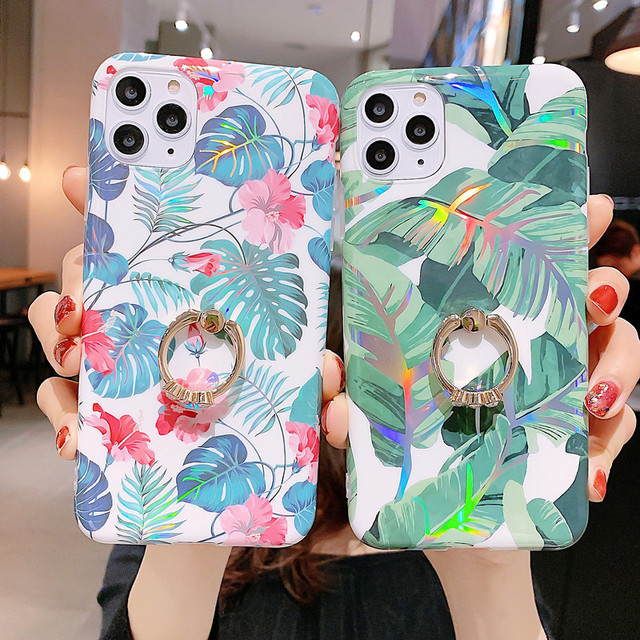 New Laser Floral Phone Cases Glitter Ring Case For iPhone Samsung Phones Covers Sales
