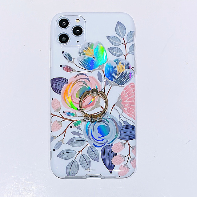 New Laser Floral Phone Cases Glitter Ring Case For iPhone Samsung Phones Covers Sales