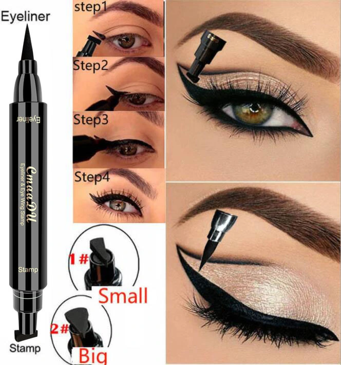 New 2 In1 Eyeliner Stamp Liquid Eyeliner Pencil Makeup Stamps Seal Pen Stamp Waterproof Eyeliner