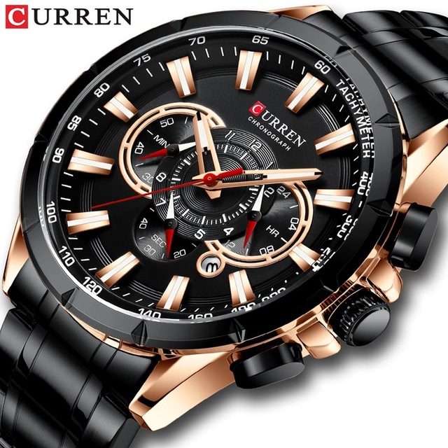 CURREN New Sport Chronograph Men&apos;s Watches Stainless Steel Band Wristwatch Quartz Watches Men Sales