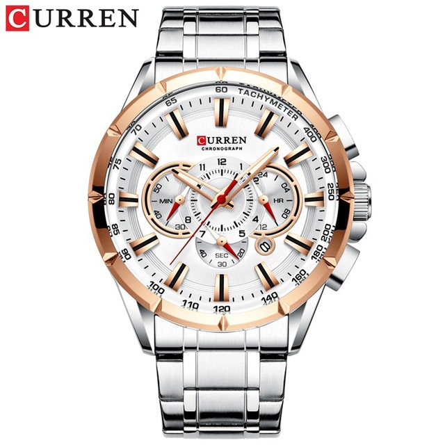 CURREN New Sport Chronograph Men&apos;s Watches Stainless Steel Band Wristwatch Quartz Watches Men Sales