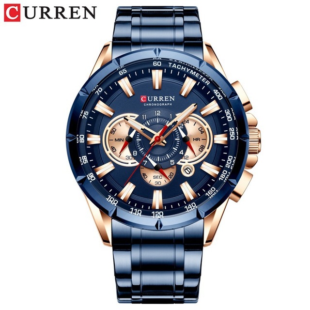 CURREN New Sport Chronograph Men&apos;s Watches Stainless Steel Band Wristwatch Quartz Watches Men Sales
