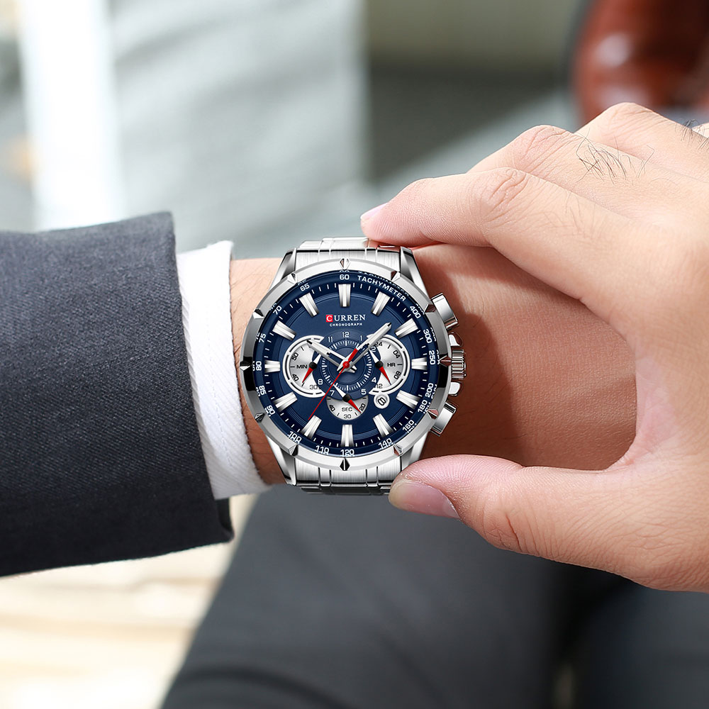 CURREN New Sport Chronograph Men&apos;s Watches Stainless Steel Band Wristwatch Quartz Watches Men Sales