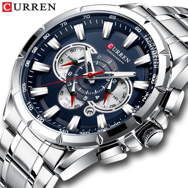 CURREN New Sport Chronograph Men&apos;s Watches Stainless Steel Band Wristwatch Quartz Watches Men Sales