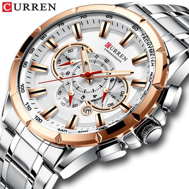 CURREN New Sport Chronograph Men&apos;s Watches Stainless Steel Band Wristwatch Quartz Watches Men Sales