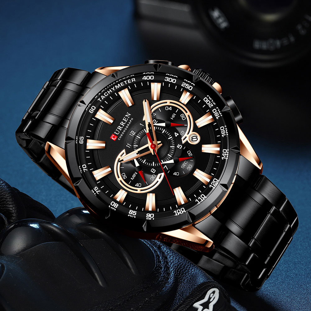 CURREN New Sport Chronograph Men&apos;s Watches Stainless Steel Band Wristwatch Quartz Watches Men Sales
