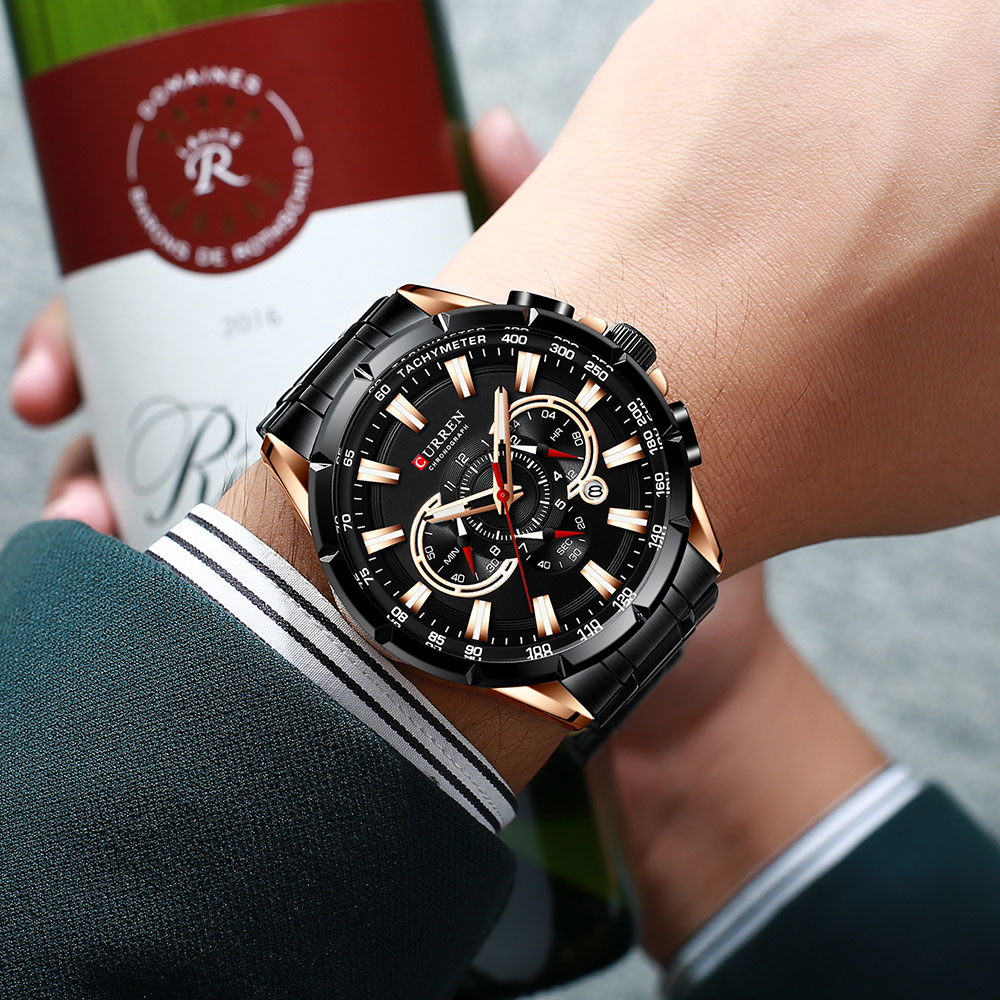 CURREN New Sport Chronograph Men&apos;s Watches Stainless Steel Band Wristwatch Quartz Watches Men Sales