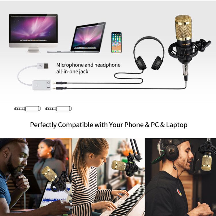 BM800 Karaoke Condenser Microphone Professional Studio Mic Recording Broadcasting Speaker System
