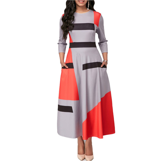 New Dresses Women Casual Plus Size Dress Slim Maxi Dresses Elegant Sexy Patchwork Long Party Dress