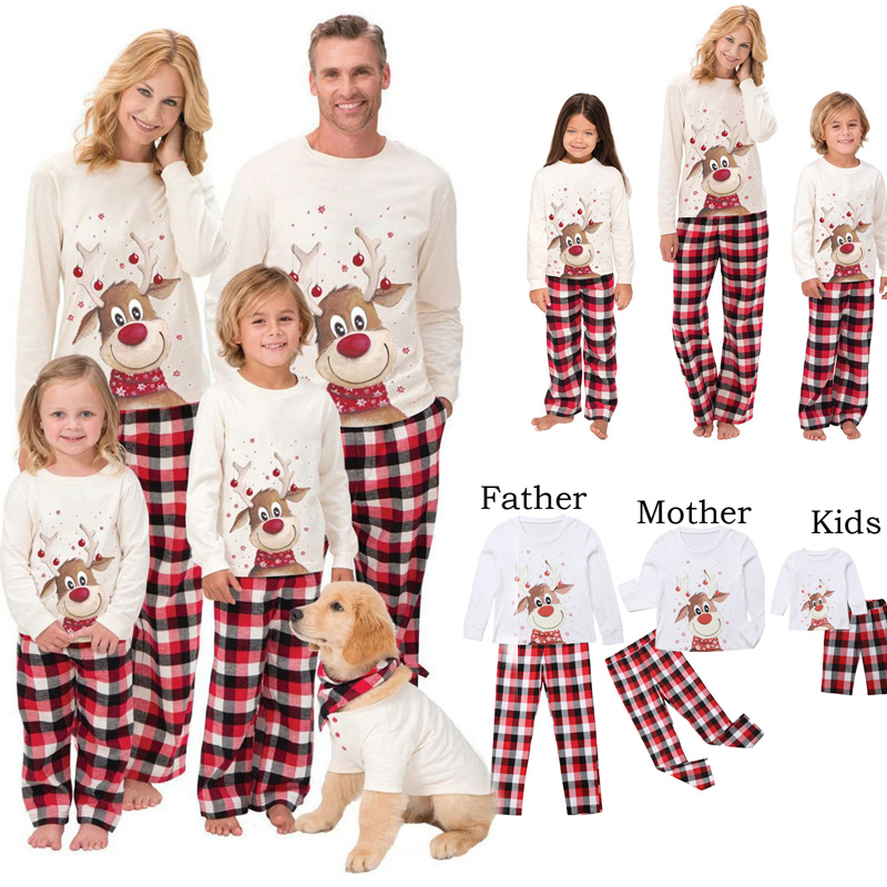 Christmas Clothes Family Pajamas Set Deer Adult Kid Clothes Top+Pants Xmas Sleepwear Set Baby Romper