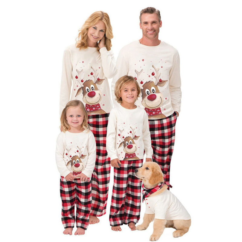Christmas Clothes Family Pajamas Set Deer Adult Kid Clothes Top+Pants Xmas Sleepwear Set Baby Romper