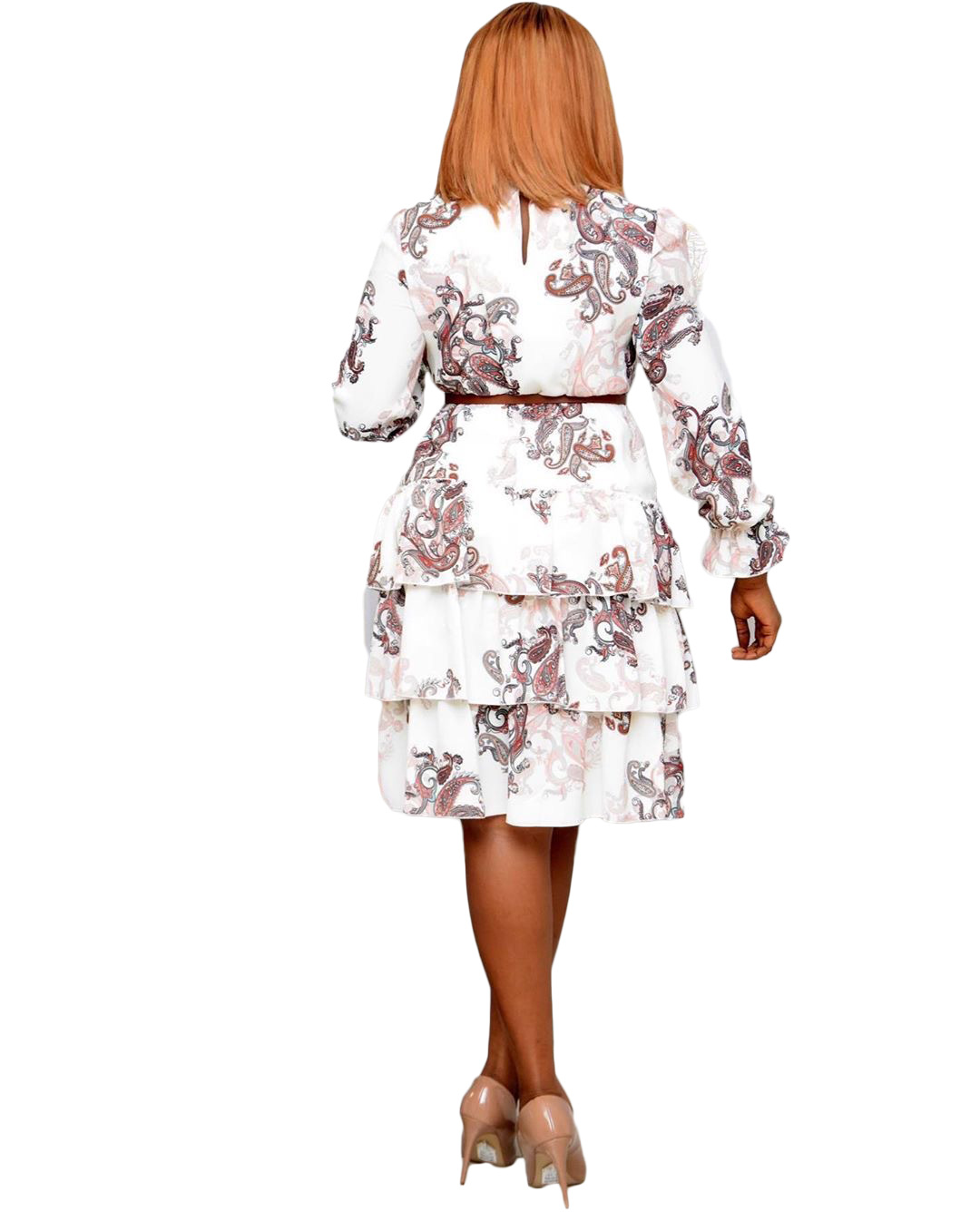 New Women Print Dresses Long Sleeves Bowtie Cake Dress Ruffles Pleated Vestidos Plus Size Dress