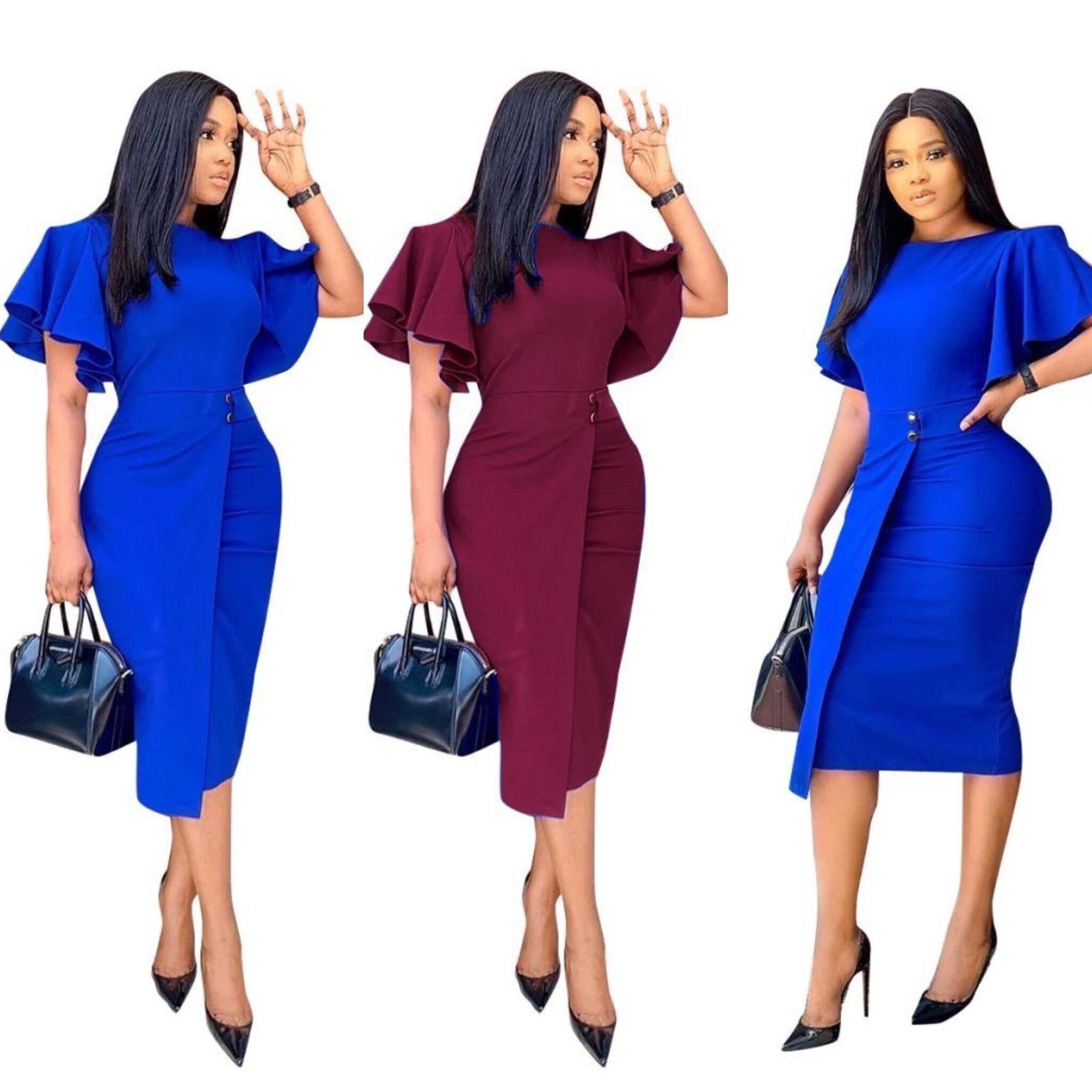 New African Dresses Women Dress Fashion Elegant Office Work Dress O Neck Slim Dress Party Dress