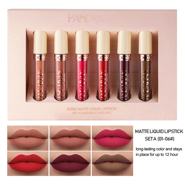 New 6Pcs/Set Matte Lip Gloss Set Lipsticks Liquid Waterproof Long Lasting Moisturizing Makeup Set