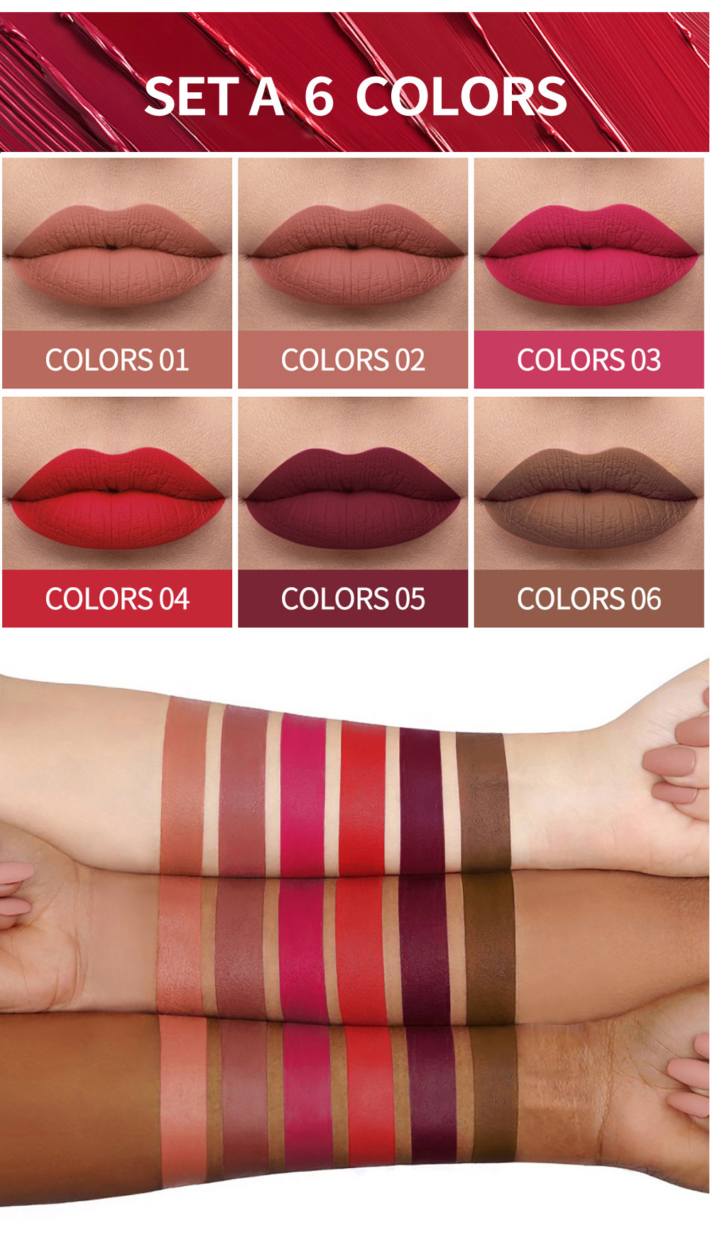 New 6Pcs/Set Matte Lip Gloss Set Lipsticks Liquid Waterproof Long Lasting Moisturizing Makeup Set