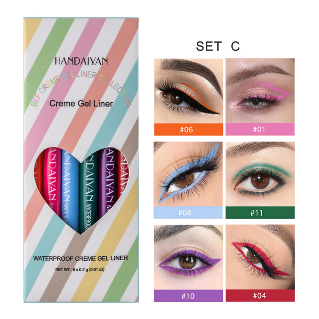 New 6PCS/Set Eyeliner Waterproof Creme Gel Liner Matte Eye Liner Colorful Neon White Gold Makeup Set