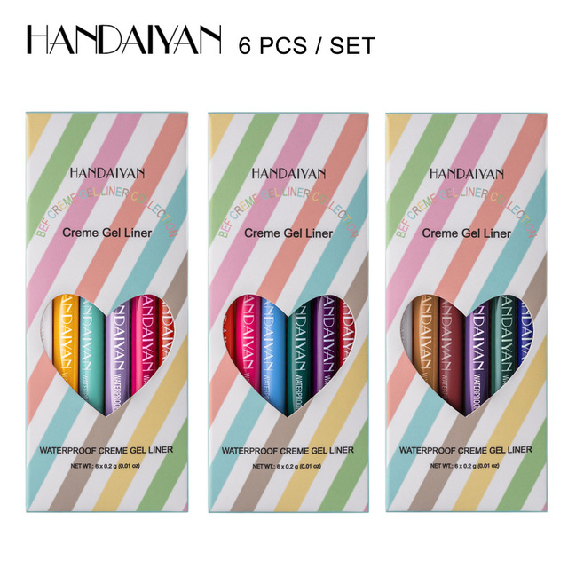 New 6PCS/Set Eyeliner Waterproof Creme Gel Liner Matte Eye Liner Colorful Neon White Gold Makeup Set
