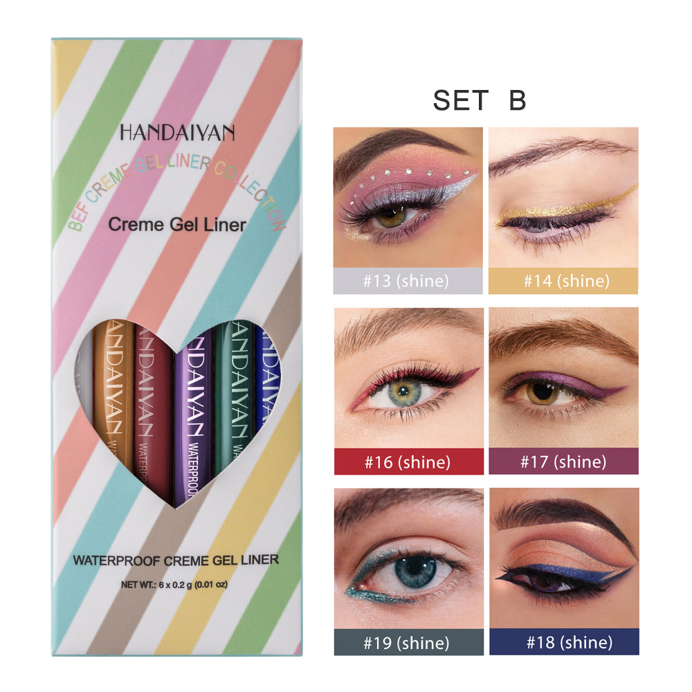 New 6PCS/Set Eyeliner Waterproof Creme Gel Liner Matte Eye Liner Colorful Neon White Gold Makeup Set