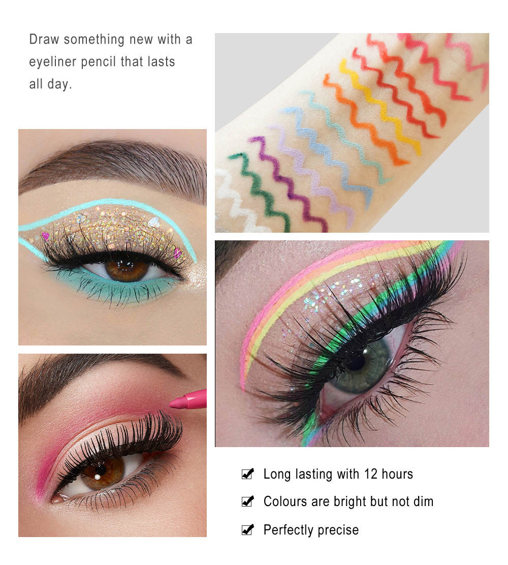 New 6PCS/Set Eyeliner Waterproof Creme Gel Liner Matte Eye Liner Colorful Neon White Gold Makeup Set