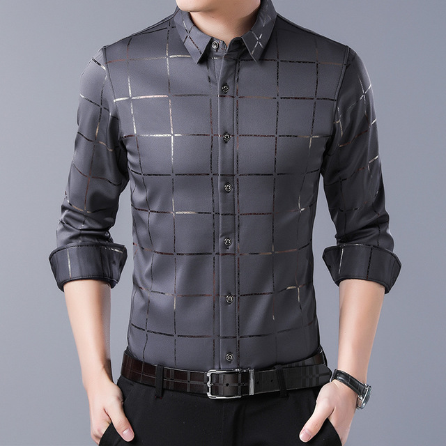 New Brand Casual Luxury Plaid Long Sleeve Slim Fit Men Shirt Streetwear Plus Size Shirts Men