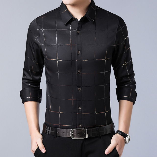 New Brand Casual Luxury Plaid Long Sleeve Slim Fit Men Shirt Streetwear Plus Size Shirts Men