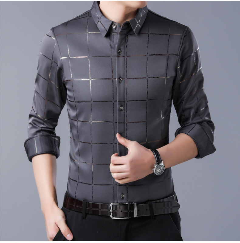 New Brand Casual Luxury Plaid Long Sleeve Slim Fit Men Shirt Streetwear Plus Size Shirts Men