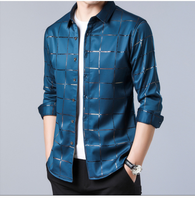 New Brand Casual Luxury Plaid Long Sleeve Slim Fit Men Shirt Streetwear Plus Size Shirts Men