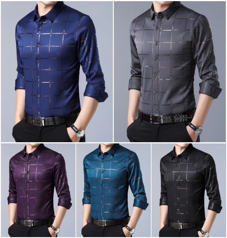 New Brand Casual Luxury Plaid Long Sleeve Slim Fit Men Shirt Streetwear Plus Size Shirts Men
