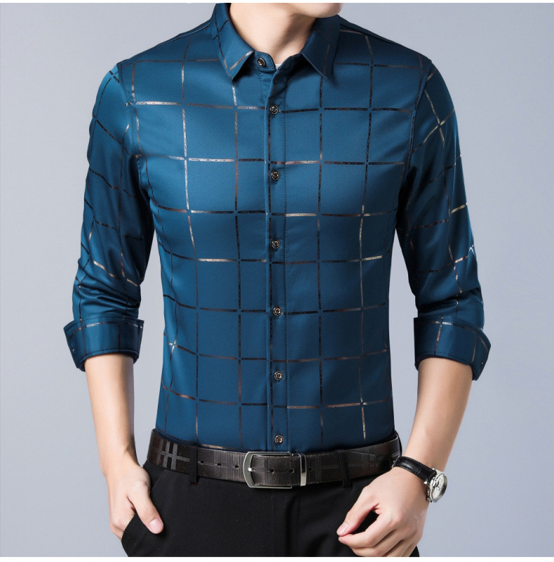 New Brand Casual Luxury Plaid Long Sleeve Slim Fit Men Shirt Streetwear Plus Size Shirts Men