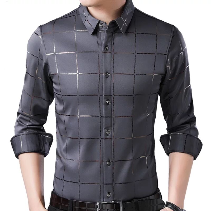 New Brand Casual Luxury Plaid Long Sleeve Slim Fit Men Shirt Streetwear Plus Size Shirts Men