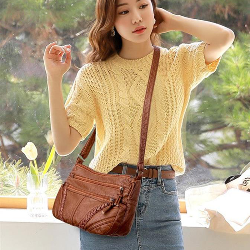 New Multi-Pocket Shoulder Bags PU Leather Ladies Bags Purses Handbags Women Sling Bags Office Messenger Bags Gift Sales