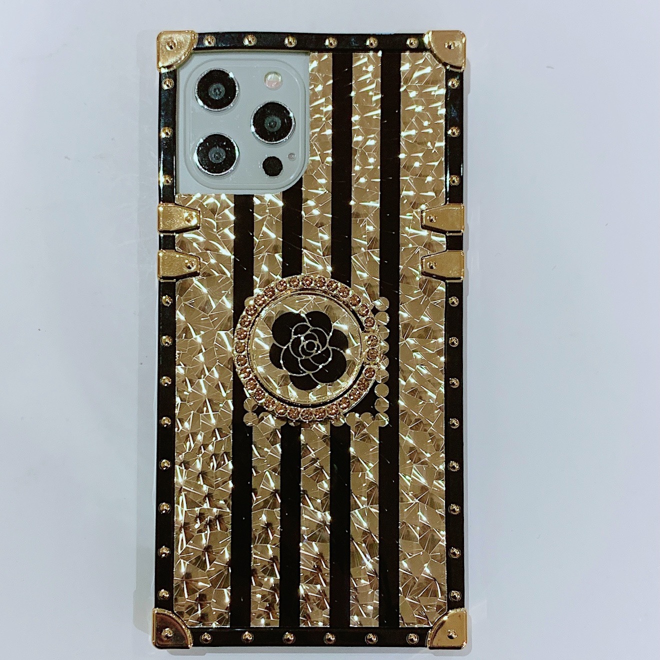 Luxury Brand Rose Flower Glitter Gold Square Case for Infinix Tecno POP5 iPhone Samsung OPPO Huawei Phones Covers