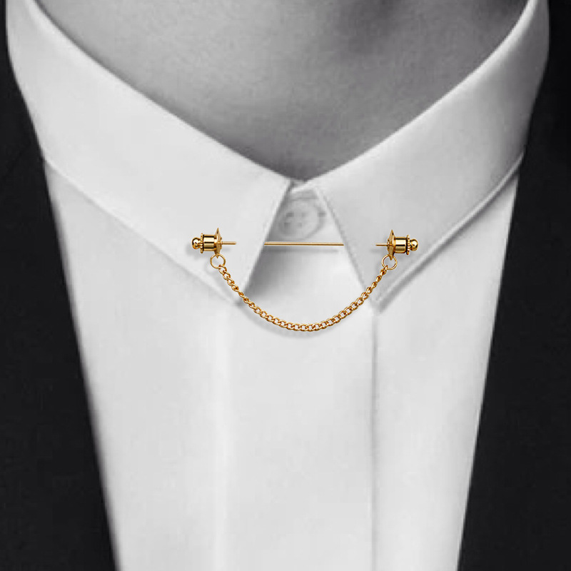 New Personality Gold Pins Brooches Metal Chain Tassel Shirt Collar Pins Shirt Studs For Men