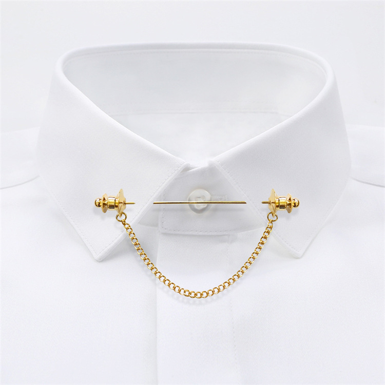 New Personality Gold Pins Brooches Metal Chain Tassel Shirt Collar Pins Shirt Studs For Men
